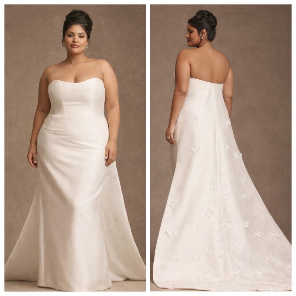 Jenny Yoo Catalina Strapless Wedding Dress Plus Size w/ Removable Cape 22